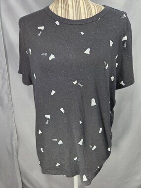 Old Navy Everywear Black w/White Ghosts & Boo Short Sleeve Tee Shirt Size Large